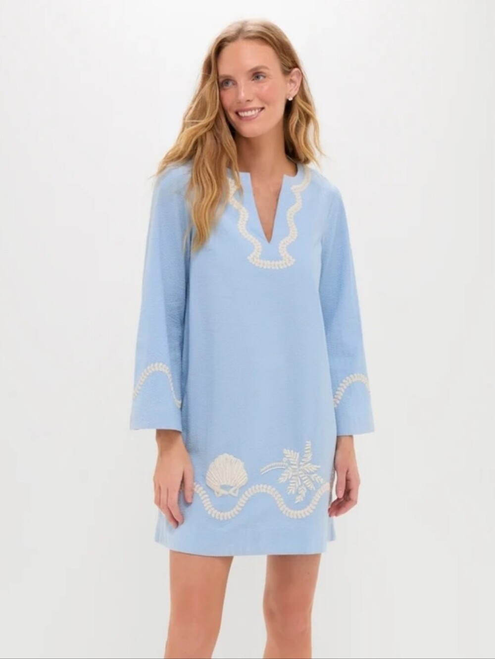 Tuckernuck | Blue Seersucker Embroidered Marcelle Dress Size XL NWT